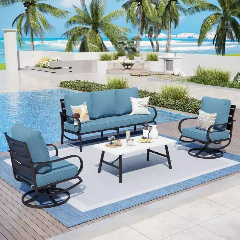 Captiva Designs 4-tlg. Gartenmöbel-Set aus Metall mit drehbaren Sesseln für Garten, Veranda und Hinterhof