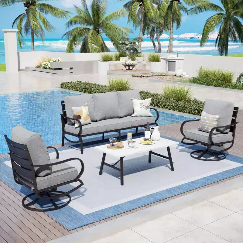 Captiva Designs 4-tlg. Gartenmöbel-Set aus Metall mit drehbaren Sesseln für Garten, Veranda und Hinterhof