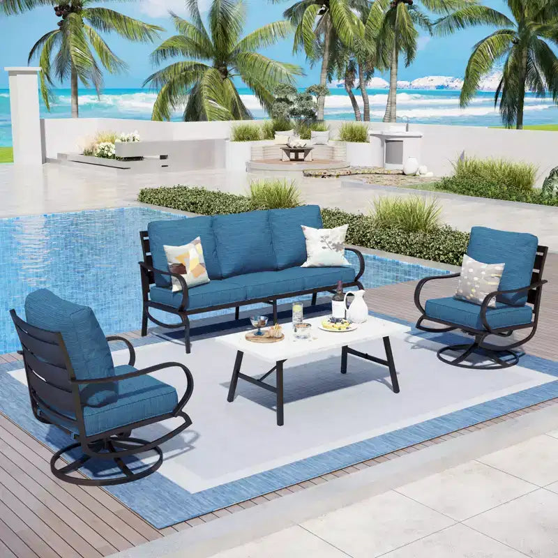 Captiva Designs 4-tlg. Gartenmöbel-Set aus Metall mit drehbaren Sesseln für Garten, Veranda und Hinterhof