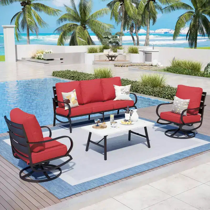 Captiva Designs 4-tlg. Gartenmöbel-Set aus Metall mit drehbaren Sesseln für Garten, Veranda und Hinterhof
