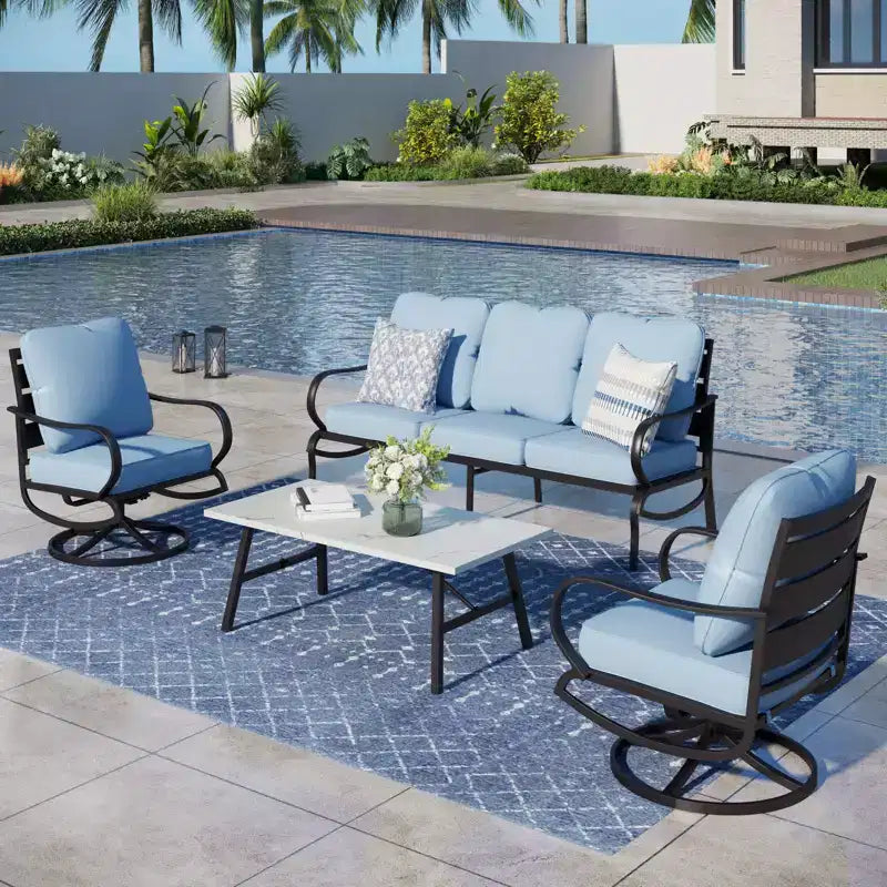 Captiva Designs 4-tlg. Gartenmöbel-Set aus Metall mit drehbaren Sesseln für Garten, Veranda und Hinterhof