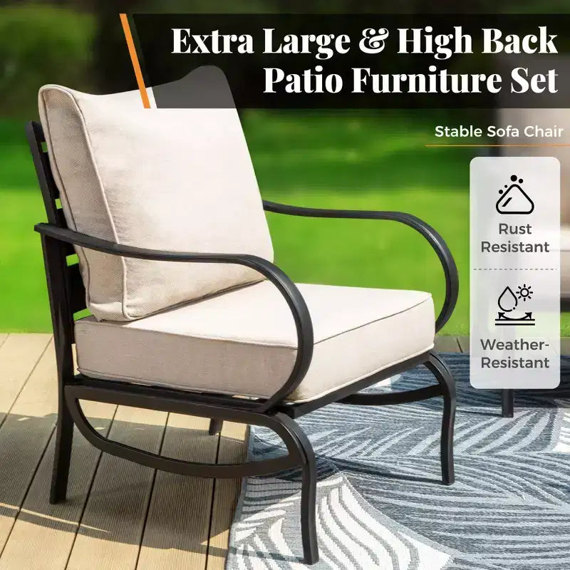 Captiva Designs 7pc Metal Patio Furniture Conversation Set with Armchairs for Garden Porch Backyard