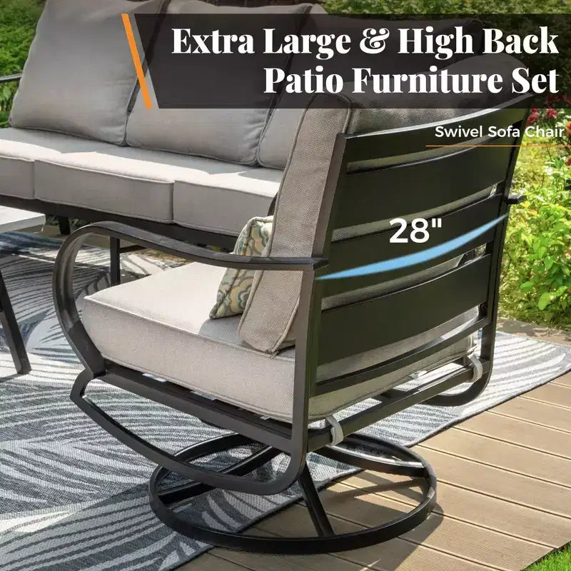 Captiva Designs 7pc Metal Patio Furniture Conversation Set with Swivel Chairs for Garden Porch Backyard