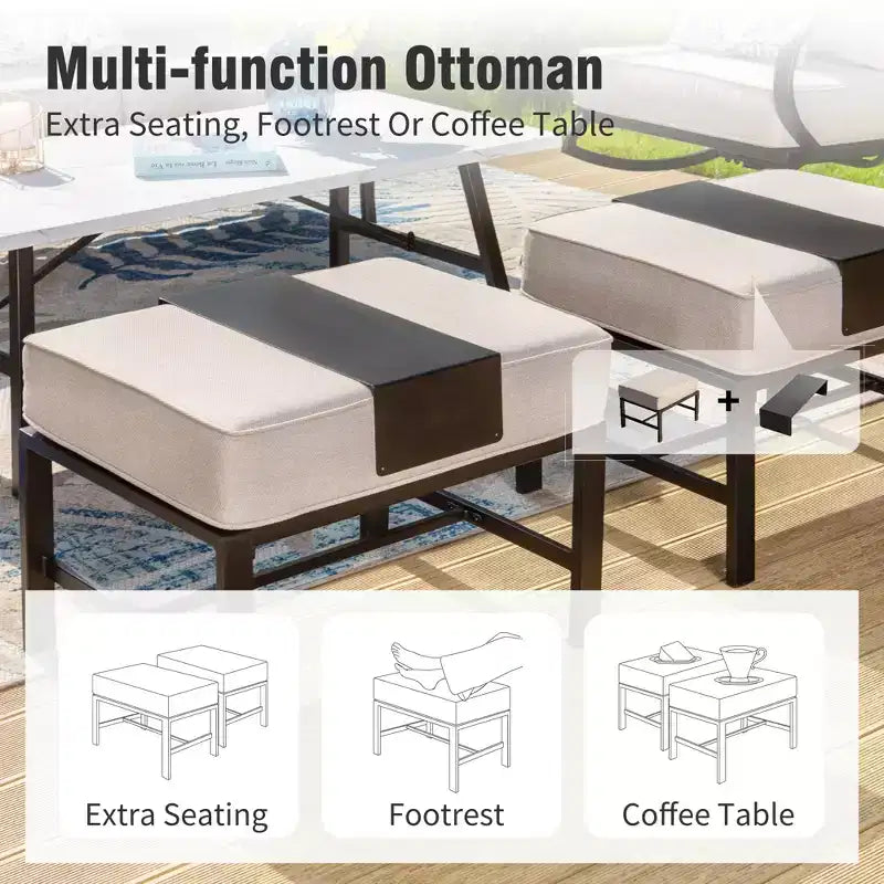 Captiva Designs 7pc Metal Patio Furniture Conversation Set with Swivel Chairs for Garden Porch Backyard