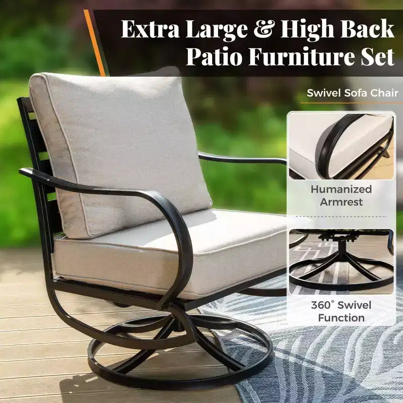 Captiva Designs 7pc Metal Patio Furniture Conversation Set with Swivel Chairs for Garden Porch Backyard