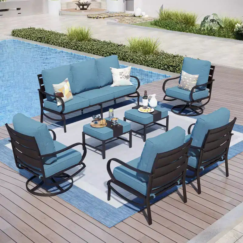 Captiva Designs 7-tlg. Terrassen-Sitzgruppe aus Metall mit Schwenkstühlen für Garten, Veranda und Hinterhof