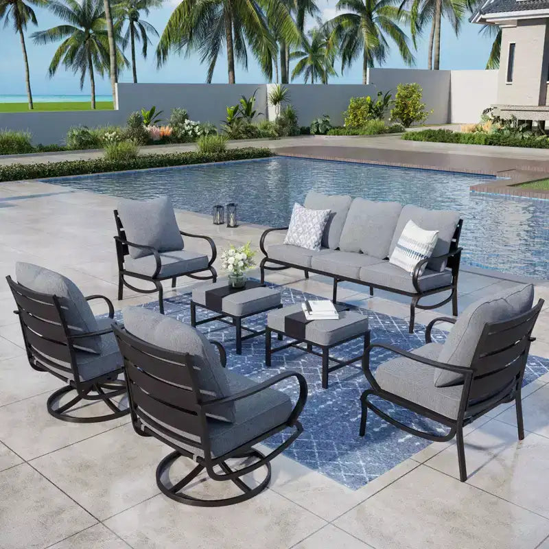 Captiva Designs 7-tlg. Terrassen-Sitzgruppe aus Metall mit Schwenkstühlen für Garten, Veranda und Hinterhof