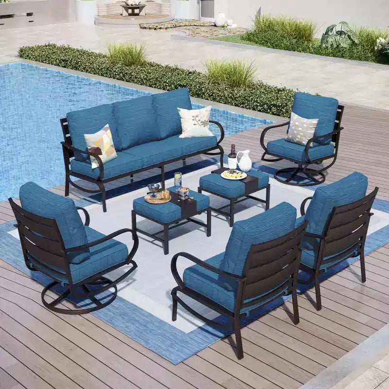 Captiva Designs 7-tlg. Terrassen-Sitzgruppe aus Metall mit Schwenkstühlen für Garten, Veranda und Hinterhof