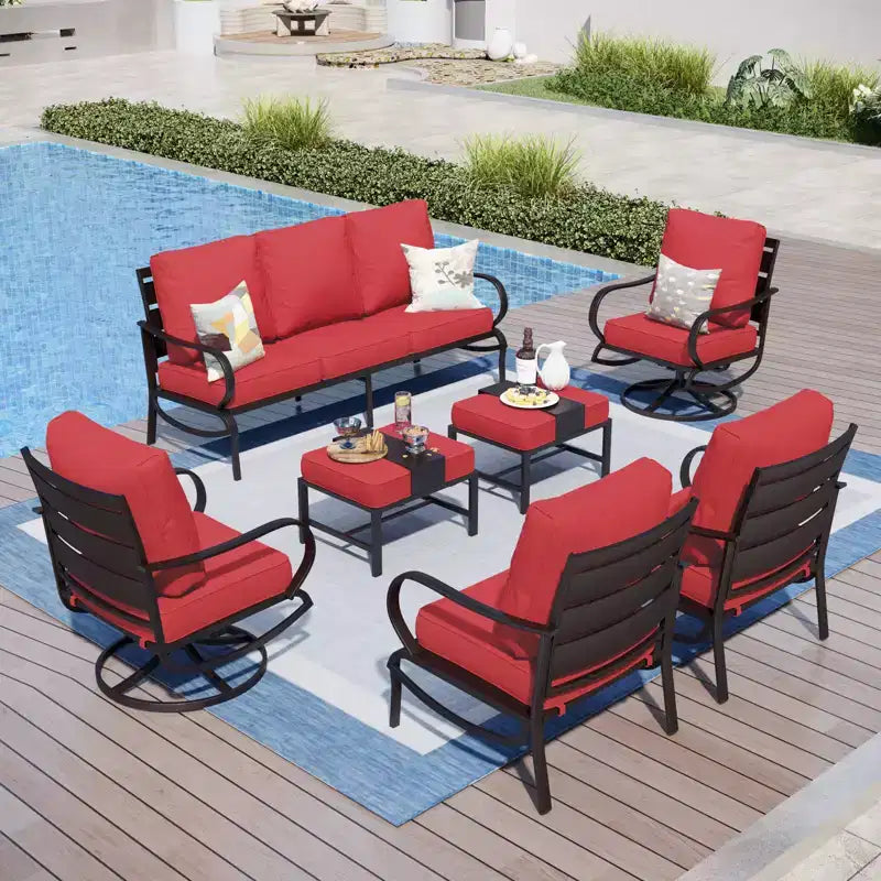 Captiva Designs 7-tlg. Terrassen-Sitzgruppe aus Metall mit Schwenkstühlen für Garten, Veranda und Hinterhof