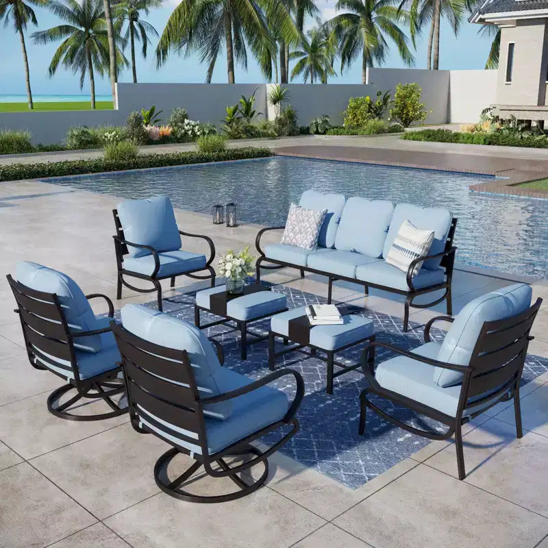 Captiva Designs 7-tlg. Terrassen-Sitzgruppe aus Metall mit Schwenkstühlen für Garten, Veranda und Hinterhof