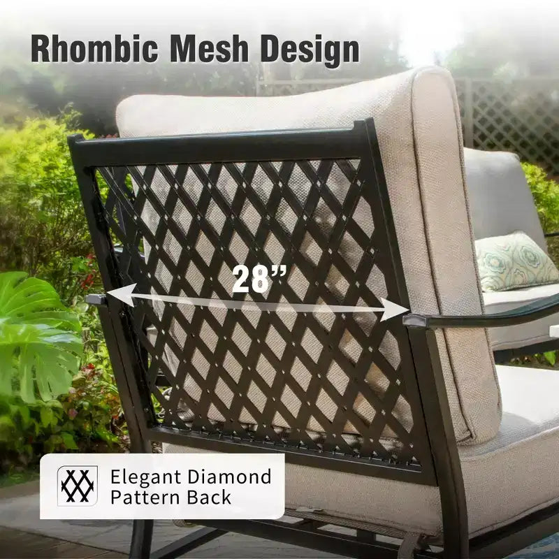 Captiva Designs 5pc Metal Patio Outdoor Conversation Set with Grid-back Armchairs and Ottomans