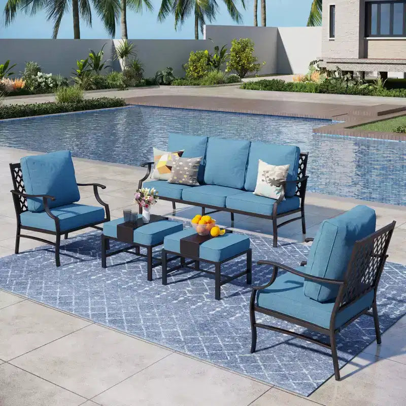 Captiva Designs 5-teiliges Outdoor-Sitzgruppen-Set aus Metall mit Gitterrücken-Sesseln und Hockern