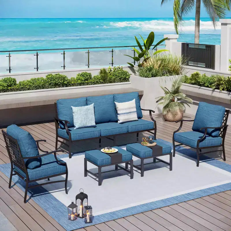 Captiva Designs 5-teiliges Outdoor-Sitzgruppen-Set aus Metall mit Gitterrücken-Sesseln und Hockern