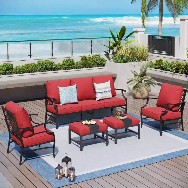 Captiva Designs 5-teiliges Outdoor-Sitzgruppen-Set aus Metall mit Gitterrücken-Sesseln und Hockern