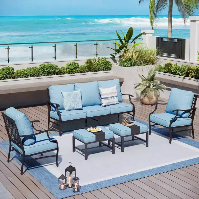 Captiva Designs 5-teiliges Outdoor-Sitzgruppen-Set aus Metall mit Gitterrücken-Sesseln und Hockern