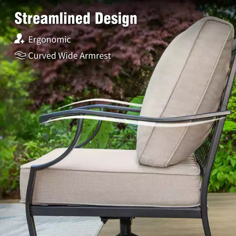 Captiva Designs 6pc Metal Patio Outdoor Conversation Set with Grid-back Armchairs, Ottomans and Coffee Table