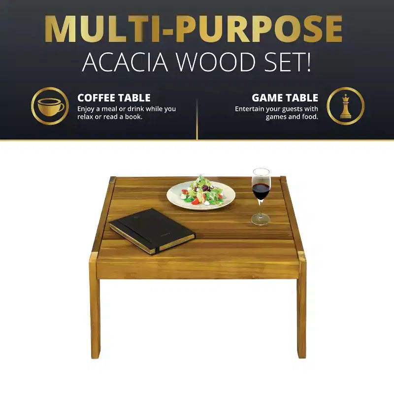 Kinger Home Trena 4-Piece Acacia Wood Patio Furniture Set with Cushions Elegant Outdoor Patio Furniture