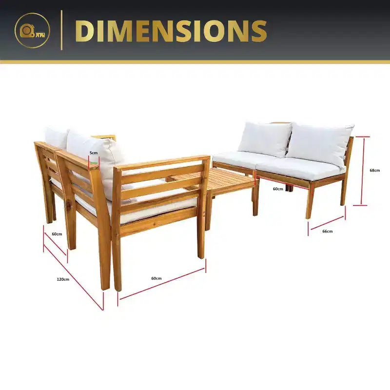 Kinger Home Trena 4-Piece Acacia Wood Patio Furniture Set with Cushions Elegant Outdoor Patio Furniture