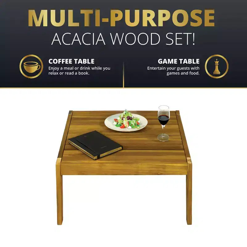 Kinger Home Steven 4-Piece Acacia Wood Patio Furniture Set with Cushions Stylish and Durable Outdoor Patio Furniture Compact Wood