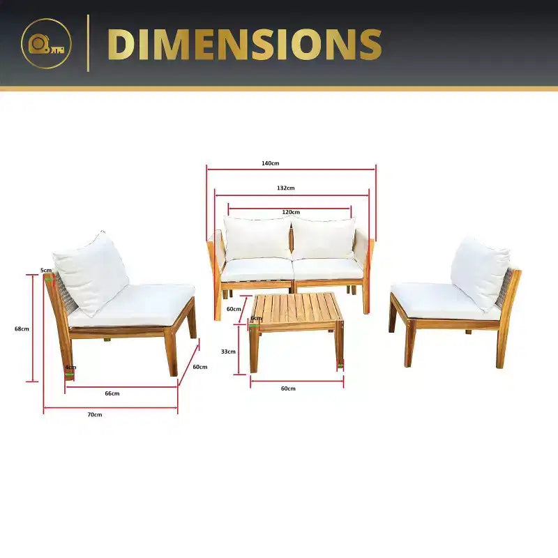 Kinger Home Steven 4-Piece Acacia Wood Patio Furniture Set with Cushions Stylish and Durable Outdoor Patio Furniture Compact Wood