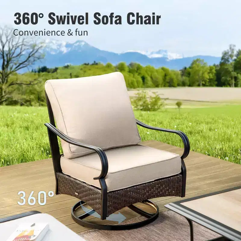 Captiva Designs 4pc Extra Large Metal and Rattan Outdoor Patio Conversation Set with Swivel Single Sofas