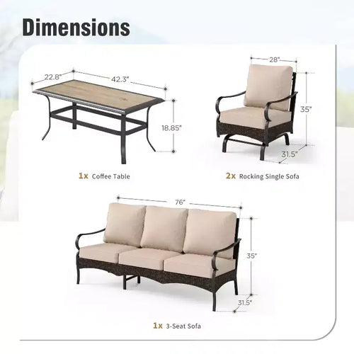 Captiva Designs 4-teiliges, extragroßes Gartenmöbel-Set aus Metall und Rattan mit schaukelnden Einzelsesseln