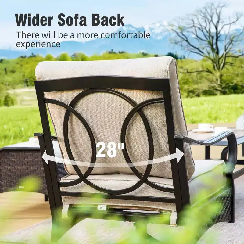 Captiva Designs 4pc Extra Large Metal and Rattan Outdoor Patio Conversation Set with Rocking Single Sofas