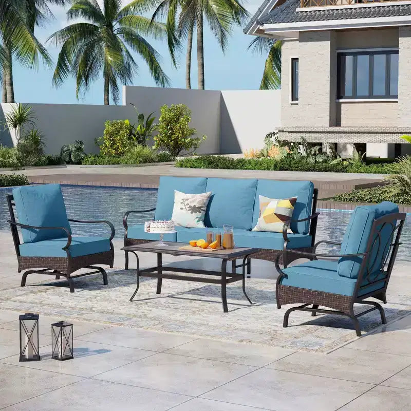 Captiva Designs 4-teiliges, extragroßes Gartenmöbel-Set aus Metall und Rattan mit schaukelnden Einzelsesseln