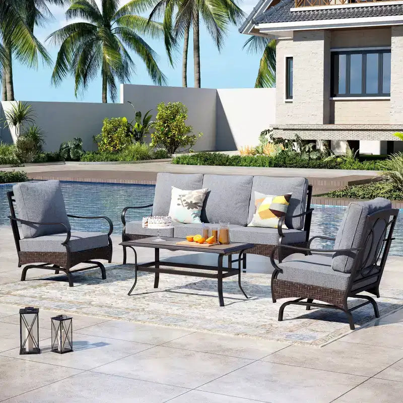 Captiva Designs 4-teiliges, extragroßes Gartenmöbel-Set aus Metall und Rattan mit schaukelnden Einzelsesseln