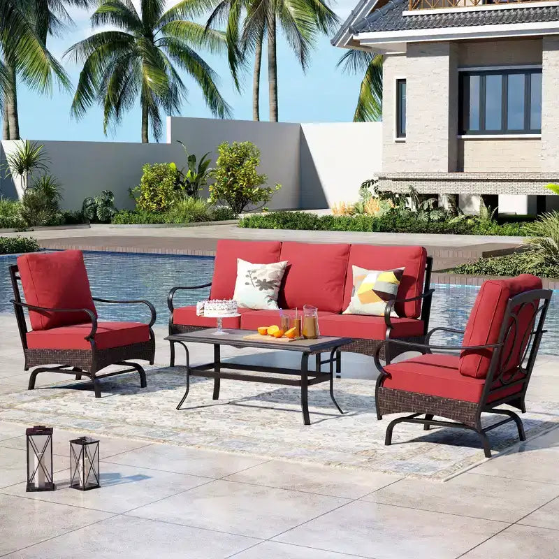 Captiva Designs 4-teiliges, extragroßes Gartenmöbel-Set aus Metall und Rattan mit schaukelnden Einzelsesseln