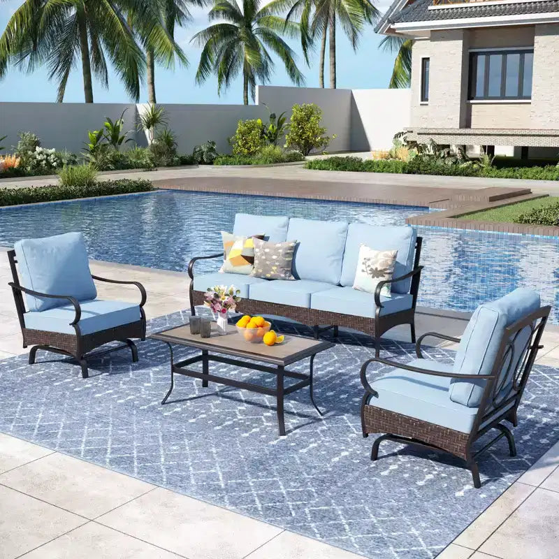 Captiva Designs 4-teiliges, extragroßes Gartenmöbel-Set aus Metall und Rattan mit schaukelnden Einzelsesseln