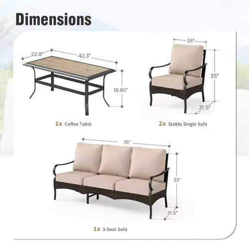 Captiva Designs 4-teiliges, extragroßes Gartenmöbel-Set aus Metall und Rattan mit Couchtisch