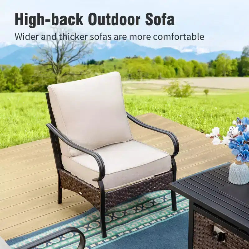 Captiva Designs 4pc Extra Large Metal and Rattan Outdoor Patio Conversation Set with Coffee Table