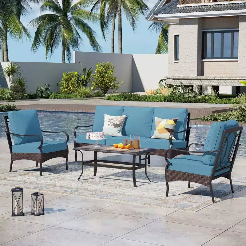 Captiva Designs 4-teiliges, extragroßes Gartenmöbel-Set aus Metall und Rattan mit Couchtisch