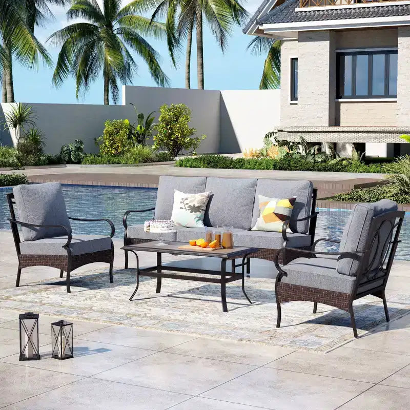 Captiva Designs 4-teiliges, extragroßes Gartenmöbel-Set aus Metall und Rattan mit Couchtisch