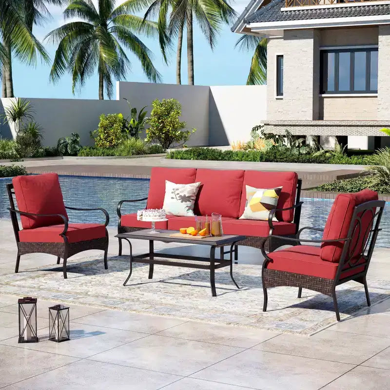 Captiva Designs 4-teiliges, extragroßes Gartenmöbel-Set aus Metall und Rattan mit Couchtisch
