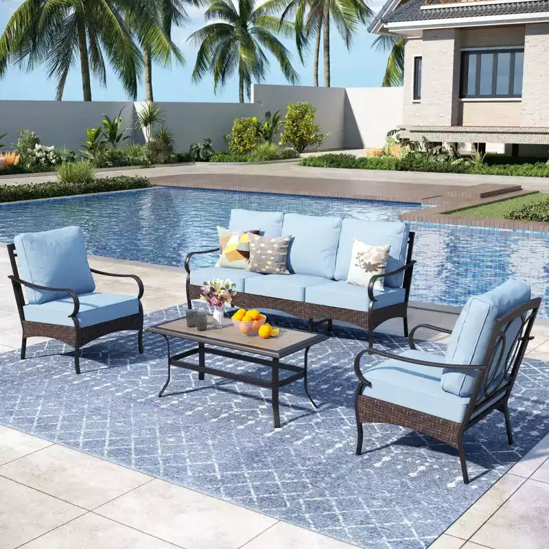 Captiva Designs 4-teiliges, extragroßes Gartenmöbel-Set aus Metall und Rattan mit Couchtisch