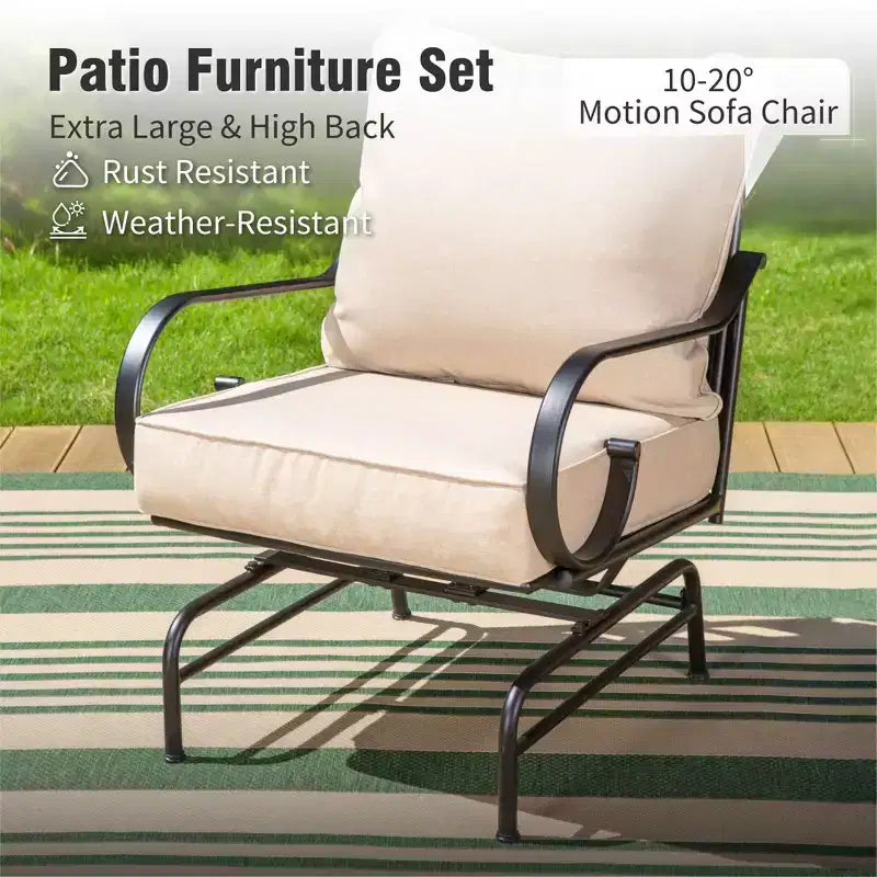 Captiva Designs 6pc Extra Large Metal Outdoor Patio Conversation Set with Rocking Pattern-back Chairs and Coffee Table