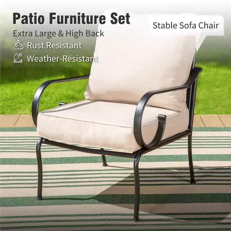 Captiva Designs 6pc Extra Large Metal Outdoor Patio Conversation Set with Rocking Pattern-back Chairs and Coffee Table