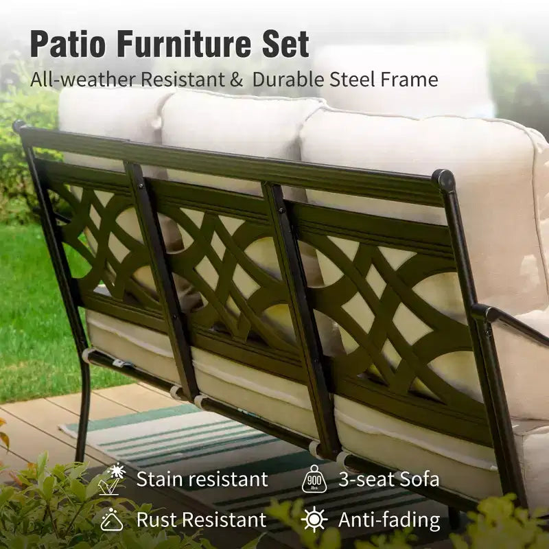 Captiva Designs 6pc Extra Large Metal Outdoor Patio Conversation Set with Rocking Pattern-back Chairs and Coffee Table