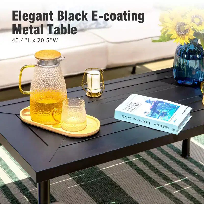 Captiva Designs 6pc Extra Large Metal Outdoor Patio Conversation Set with Rocking Pattern-back Chairs and Coffee Table