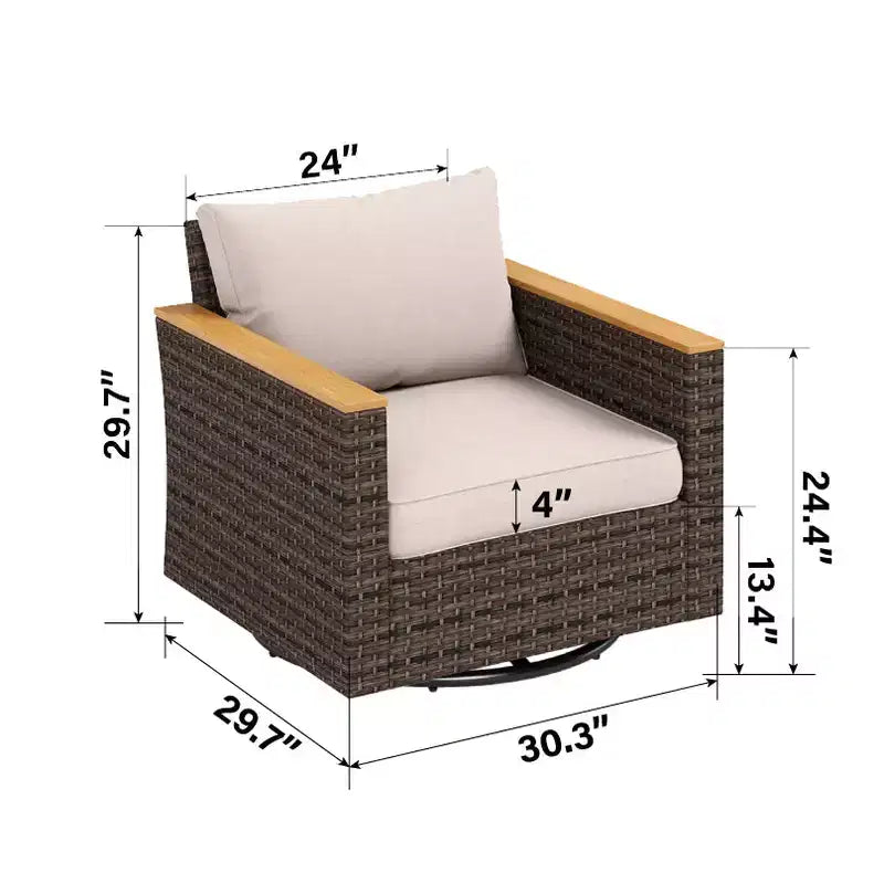 Captiva Designs 8pc Wicker Outdoor Patio Rattan Sectional Conversation Set with Fire Pit Table and Cushioned Ottoman
