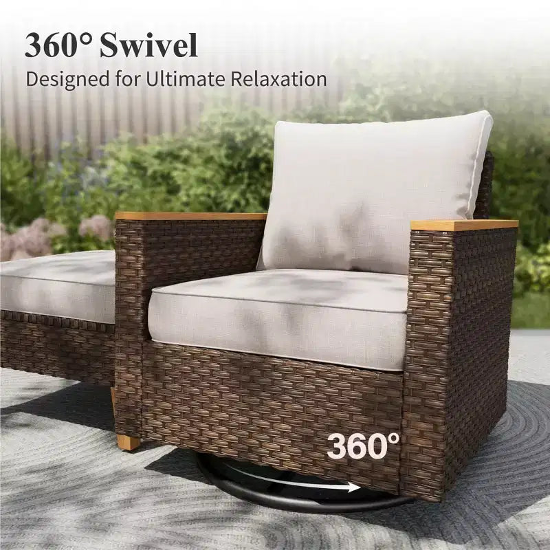 Captiva Designs 8pc Wicker Outdoor Patio Rattan Sectional Conversation Set with Fire Pit Table and Cushioned Ottoman