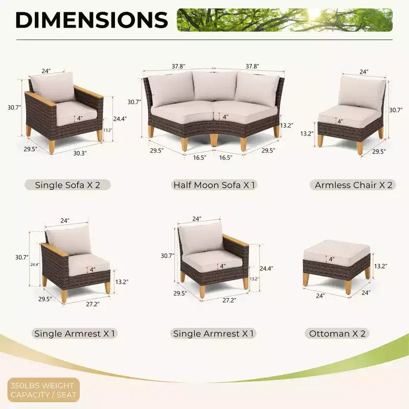 Captiva Designs 10pc Outdoor Wicker Rattan Patio Half-Moon Curved Sectional Sofa Set with Cushioned Ottoman
