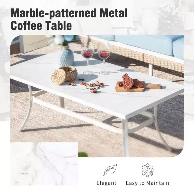 Captiva Designs 6pc Extra Large Metal and Rattan Outdoor Patio Conversation Set with Swivel Grid-back Chairs and Table