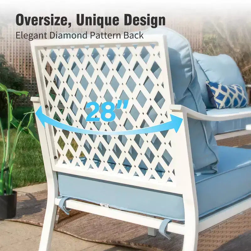 Captiva Designs 6pc Extra Large Metal and Rattan Outdoor Patio Conversation Set with Swivel Grid-back Chairs and Table