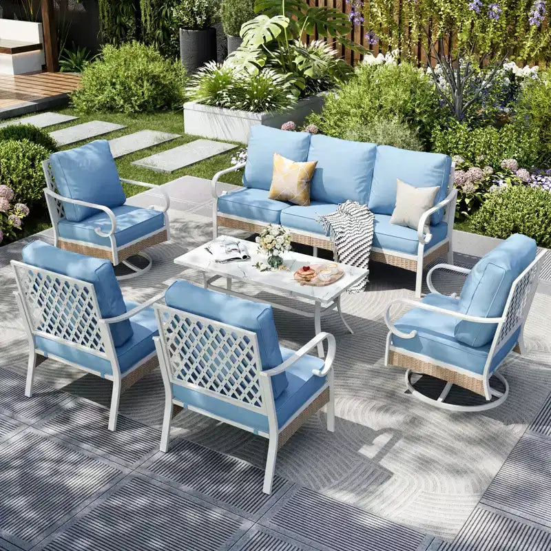 Captiva Designs 6-tlg. extra großes Outdoor-Terrassen-Sitzgruppen-Set aus Metall und Rattan mit schwenkbaren Gitterstühlen und Tisch