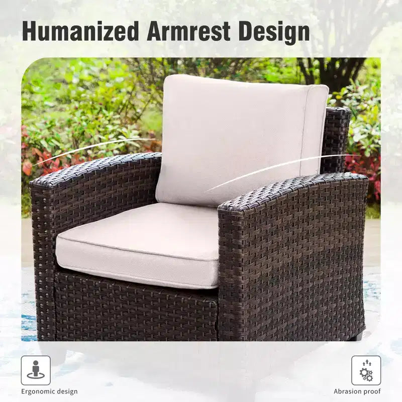 Captiva Designs 6pc Outdoor Patio Wicker Rattan Fire Pit Set with Cushioned Ottomans and Single Sofas