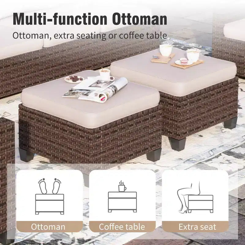 Captiva Designs 6pc Outdoor Patio Wicker Rattan Fire Pit Set with Cushioned Ottomans and Single Sofas