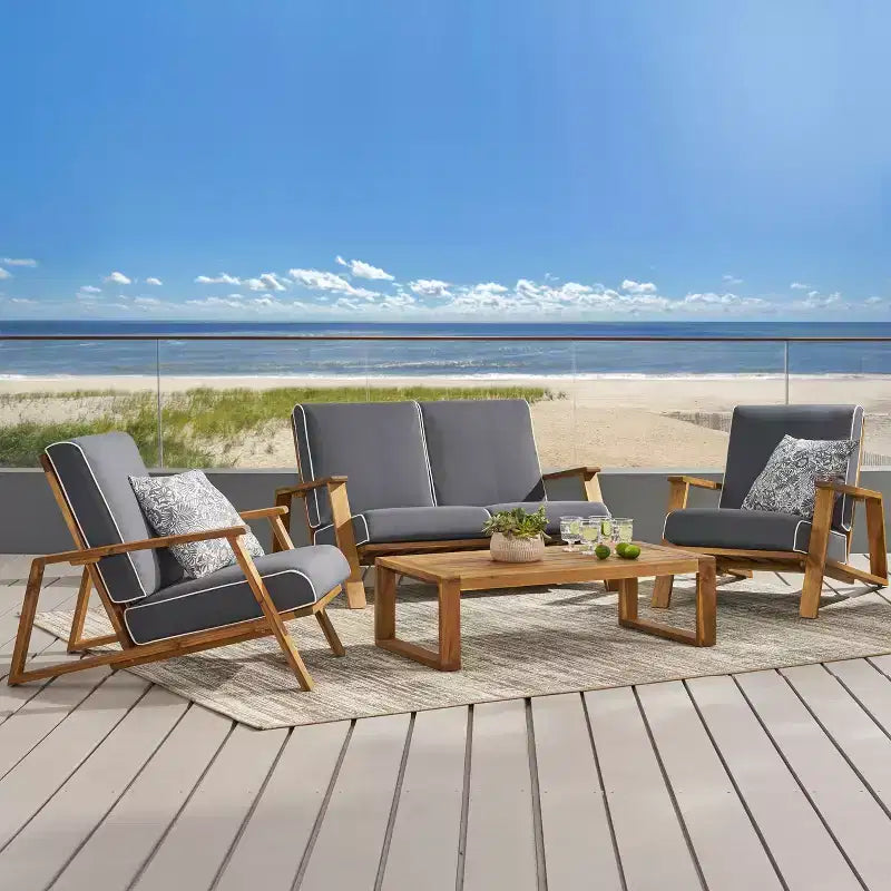 Christopher Knight Home Paloma Outdoor Acacia Wood 4 Seater Chat Set with Cushions